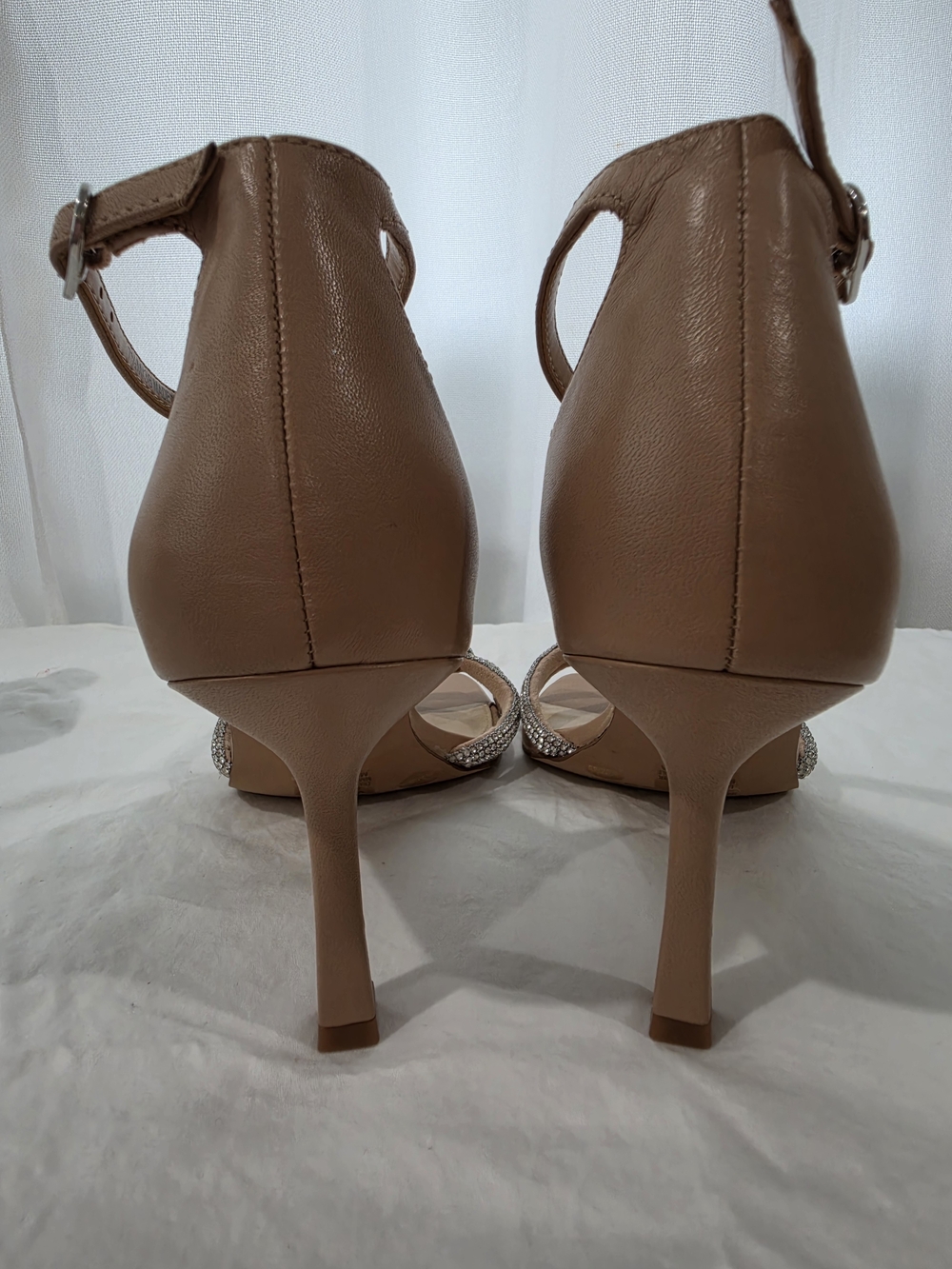 Vince Camuto Nude 7.5 Crystal-Embellished Ankle Strap Sandals - Picture 4 of 6